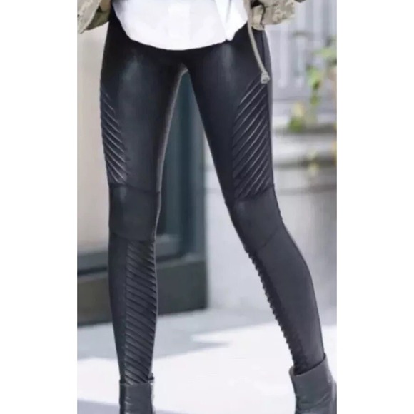 SPANX Faux Leather Moto Leggings Black Shaping Slimming‎ Stretch Womens M - Picture 9 of 16